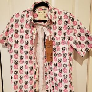 NWT Men's M Short Sleeve Pink Pineapple Shirt!
